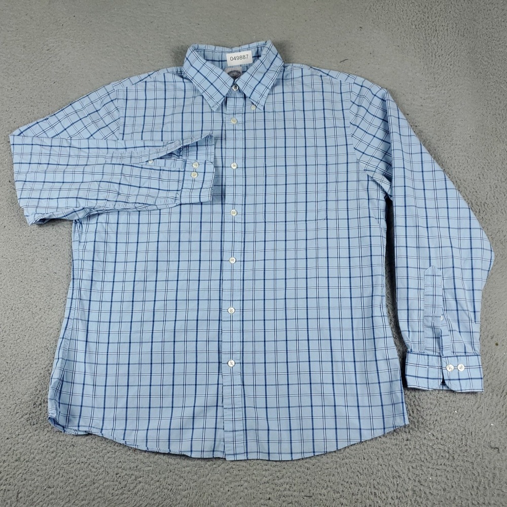 Brooks Brothers Shirt Mens Large Blue Check Casual Button Up Long Sleeve *